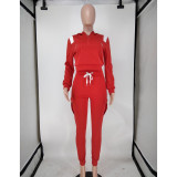 Rushlover Red Drawstring Colorblock Two Piece Outfit Female