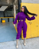 Rushlover Purple Ballon Sleeve Solid Color Two Piece Outfit