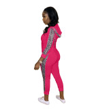 Rushlover Rose Red Zipper Two Piece Outfit Leopard Patchwork