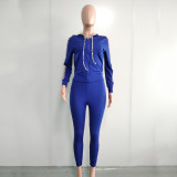 Rushlover Blue Leopard Patchwork Hood Two Piece Outfit