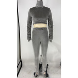 Rushlover Gray High Neck Solid Color Women Suit Chic Trend