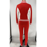 Rushlover Red Stand-Up Collar Full Length Sweat Suit