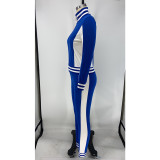 Rushlover Blue Patchwork Long Sleeve High Rise Running Suit