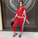Rushlover Red Stand-Up Collar Full Length Sweat Suit
