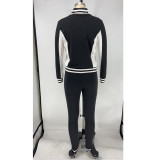 Rushlover Black Athletic Suit Zipper Colorblock Ankle Length