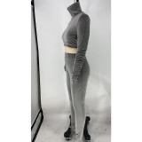 Rushlover Gray High Neck Solid Color Women Suit Chic Trend