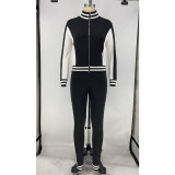 Rushlover Black Athletic Suit Zipper Colorblock Ankle Length
