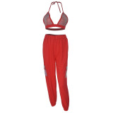 Rushlover Red Halter Neck Bra Elastic Waist Pants Newest Fashion