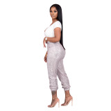 Rushlover Silver Pants Solid Color Full Length Vacation Time