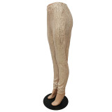 Rushlover Gold Sequin Elastic Waist Full Length Pants