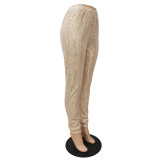 Rushlover Gold Sequin Elastic Waist Full Length Pants