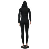 Rushlover Black Hood Pocket Two-Piece Outfit With Zipping