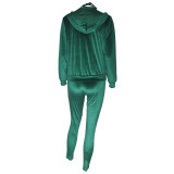 Rushlover Green Hood Zipper Three Pieces Outfit With Pockets