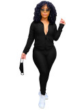 Rushlover Black Women Suit Solid Color With Mask For Women