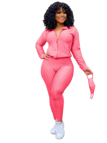 Rushlover Rose Red Plus Size Zipper Pockets Sweat Suit