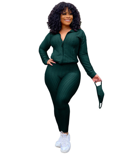 Rushlover Blackish Green Side Pockets Big Size Zipper Women Suit