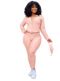 Rushlover Pink Zipper Pockets Turndown Collar Women Set