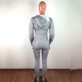 Rushlover Gray Hooded Collar High Waist Women Suit Vacation Time