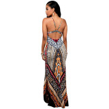 Rushlover Ethnic Print Halter Dress Suspender Dress Suitable Female