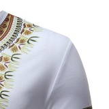 Rushlover White V Collar African Ethnic Print Short Sleeve For Men