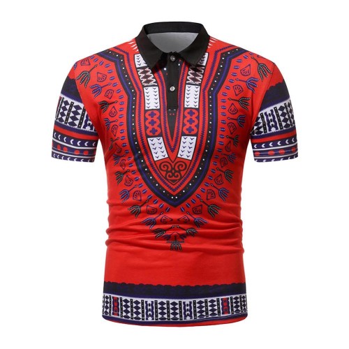 Rushlover African Dashiki Ethnic Short-sleeved Polo Shirt