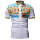 Rushlover Hit The Color Elephant Print Short Sleeves Henry Collar Polo Shirt