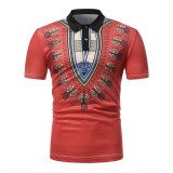 Rushlover Red African Style Printed Short-sleeved Lapel Polo Shirt