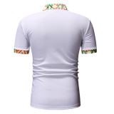 Rushlover Hit The Color Elephant Print Short Sleeves Henry Collar Polo Shirt