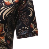 Rushlover Men's Ethnic Print Casual Short-sleeved Floral Shirt Comfortable Frabic