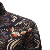 Rushlover Men's Ethnic Print Casual Short-sleeved Floral Shirt Comfortable Frabic