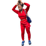 Rushlover Red Drawstring Colorblock Two Piece Outfit Female