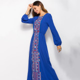 Rushlover Blue Ethnic Print Full Sleeves Maxi Dress Comfortable Fabrics