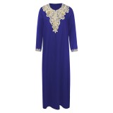 Rushlover Ethnic Printed O-neck Long Sleeve Dress Sleeve With Car Lace