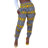 Rushlover Autumn Women's Trousers Ethnic Style Printed High-waist Pants Pants Pocket Design