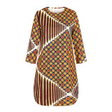 Rushlover African Casual Digital Printing Round Collar 3/4 Sleeve Loose Shirt