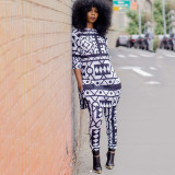 Rushlover Geometric Print Shirt Curved Hem Slit Lady Clothing For Street Shots