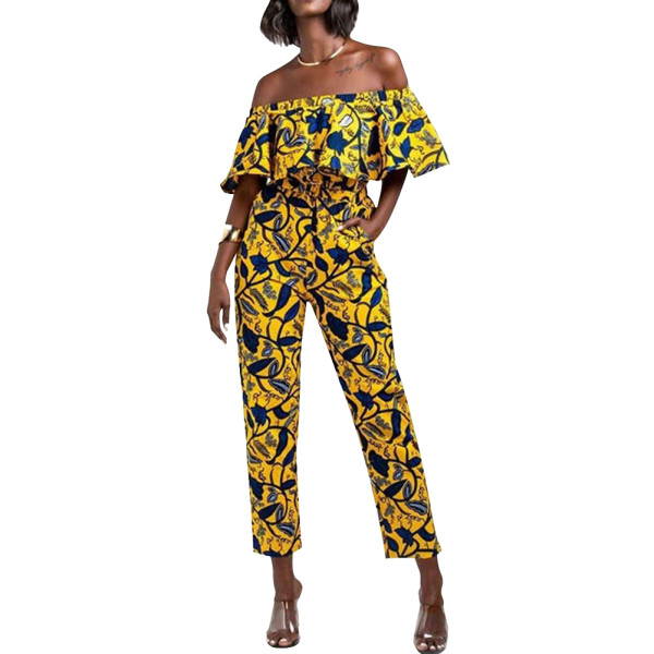 Rushlover Yellow One-shoulder Sexy Jumpsuit With Ruffled Tube Top Jumpsuit