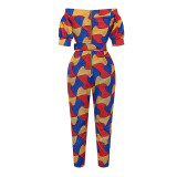 Rushlover Digital Print Sexy One-neck Mid-sleeve Zipper Jumpsuit
