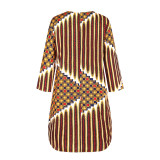 Rushlover African Casual Digital Printing Round Collar 3/4 Sleeve Loose Shirt