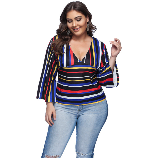 Rushlover Women Plus Size Tops Bell Sleeve Sweatshirt 3/4 Sleeve Casual Blouse
