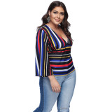 Rushlover Women Plus Size Tops Bell Sleeve Sweatshirt 3/4 Sleeve Casual Blouse