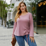 Rushlover Light Pink Large Size Full Sleeve Loose and Simple Pleated Top