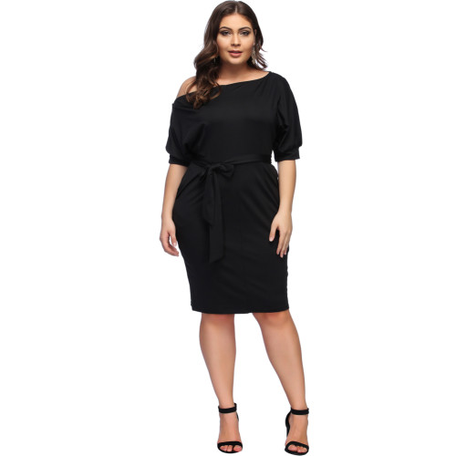 Rushlover Black One Shoulder Casual Waistband Bodycon Dress For Women