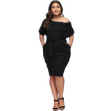Rushlover Black One Shoulder Casual Waistband Bodycon Dress For Women