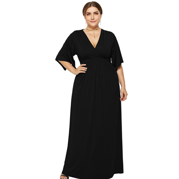 Rushlover Black Large Size Sleeveless Deep V-neck Long Dress To Attend The Party