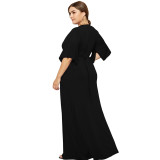 Rushlover Black Large Size Sleeveless Deep V-neck Long Dress To Attend The Party