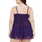 Rushlover Purple Sling Large Size Babydoll Set Backless Fat Woman Sexy Lingerie