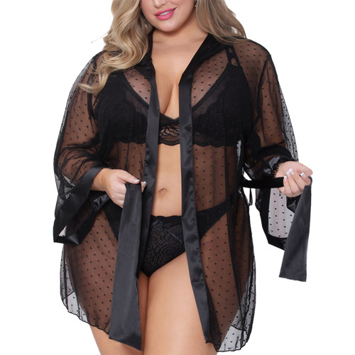 Rushlover Perspective Plus Size Cardigan Home Jacket Split Sexy Suit