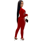 Rushlover Red Side Mesh Splicing Jumpsuit Plus Size Sexy Skinny For Women