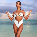 Rushlover White Sexy Solid Color Zipper Split Swimsuit Bikini Backless Swimsuit Women